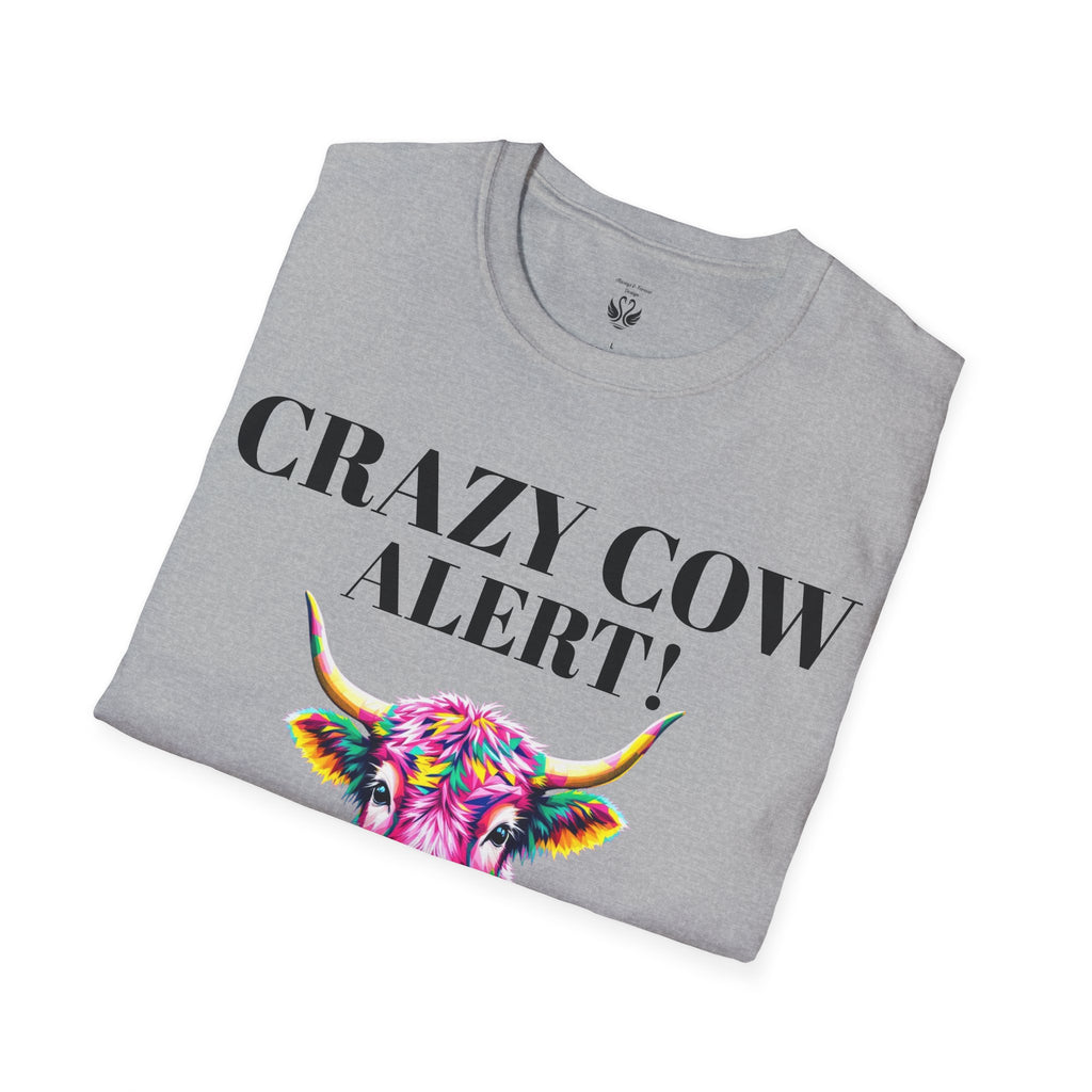 Colorful Cow Alert T-Shirt, Funny Cow Tee, Animal Lover Gift, Quirky Casual Wear, Farm Animal Shirt, Unique Graphic Tee