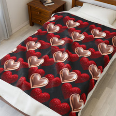 Heart Pattern Velveteen Plush Blanket – Cozy Valentine's Day Gift