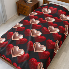 Heart Pattern Velveteen Plush Blanket – Cozy Valentine's Day Gift