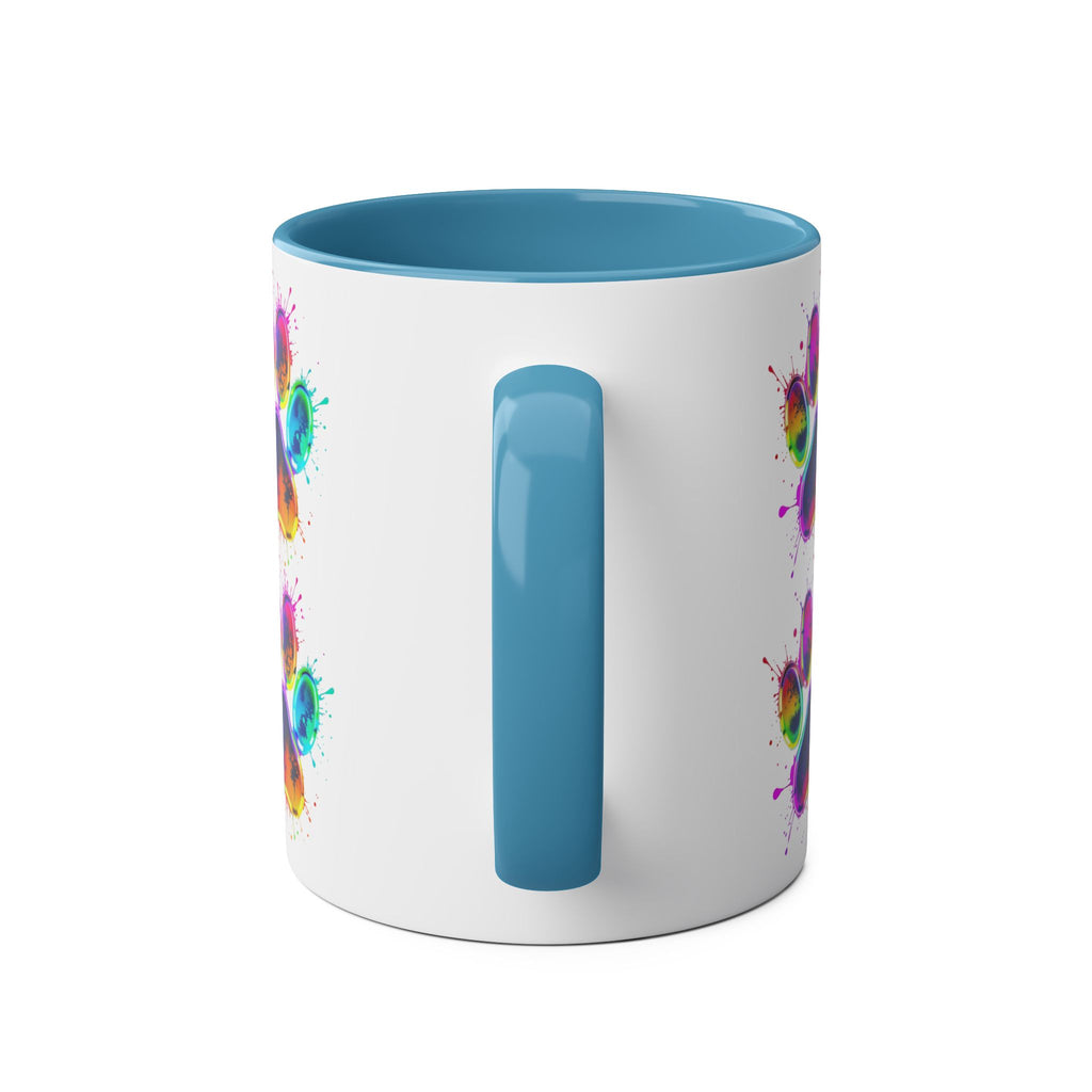 Colorful Paw Print Coffee Mug, Pet Lover Gift, Two-Tone Mug, Fun Dog Accessories, Vibrant Pet Themed Drinkware
