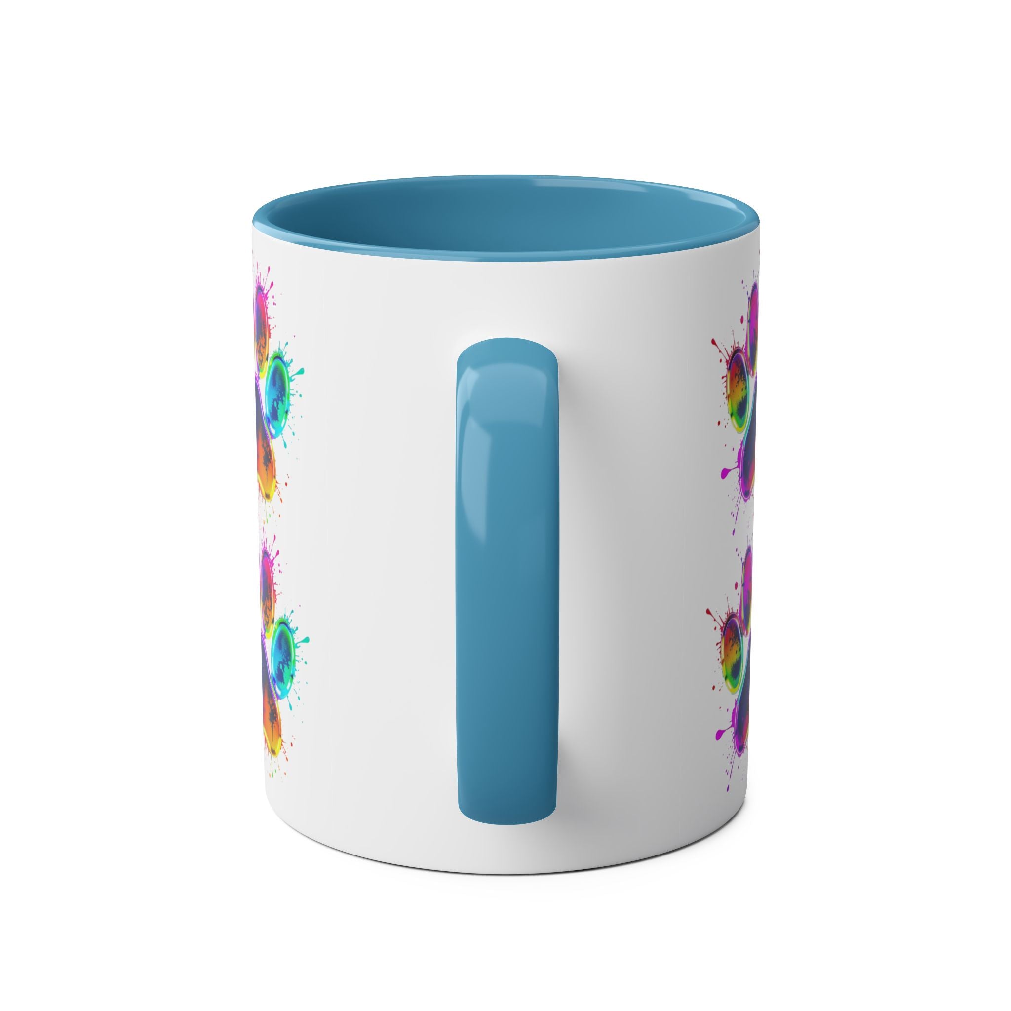 Colorful Paw Print Coffee Mug, Pet Lover Gift, Two-Tone Mug, Fun Dog Accessories, Vibrant Pet Themed Drinkware