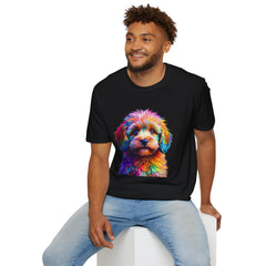 Colorful Puppy Art T-Shirt, Animal Lover Gift, Pet Owner Apparel, Fun Fashion for Dog Lovers, Unique Graphic Tee