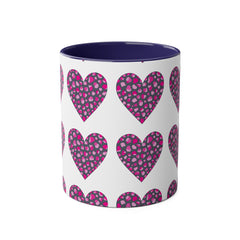 Pink Leopard Hearts Two-Tone Coffee Mug - 11oz - Perfect for Valentine's Day and Gift Giving
