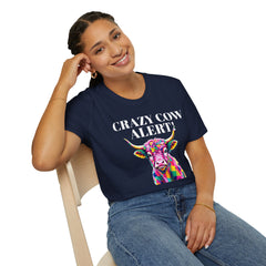 Colorful Cow Alert T-Shirt, Funny Cow Tee, Animal Lover Gift, Quirky Casual Wear, Farm Animal Shirt, Unique Graphic Tee