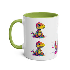 Colorful Dinosaur Two-Tone Coffee Mug - Cute 11oz Mug for Kids & Dino Lovers