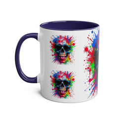 Vibrant Skull Artwork Coffee Mug - 11oz Two-Tone Design for Fun Enthusiasts