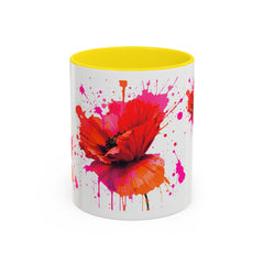 Vibrant Floral Accent Coffee Mug - Colorful Poppy Design - 11 & 15oz