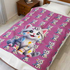 Cute Cat Velveteen Plush Blanket - Cozy Pet Lover Gift