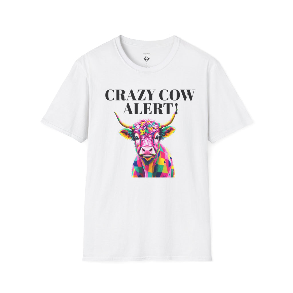 Colorful Cow Alert T-Shirt, Funny Cow Tee, Animal Lover Gift, Quirky Casual Wear, Farm Animal Shirt, Unique Graphic Tee