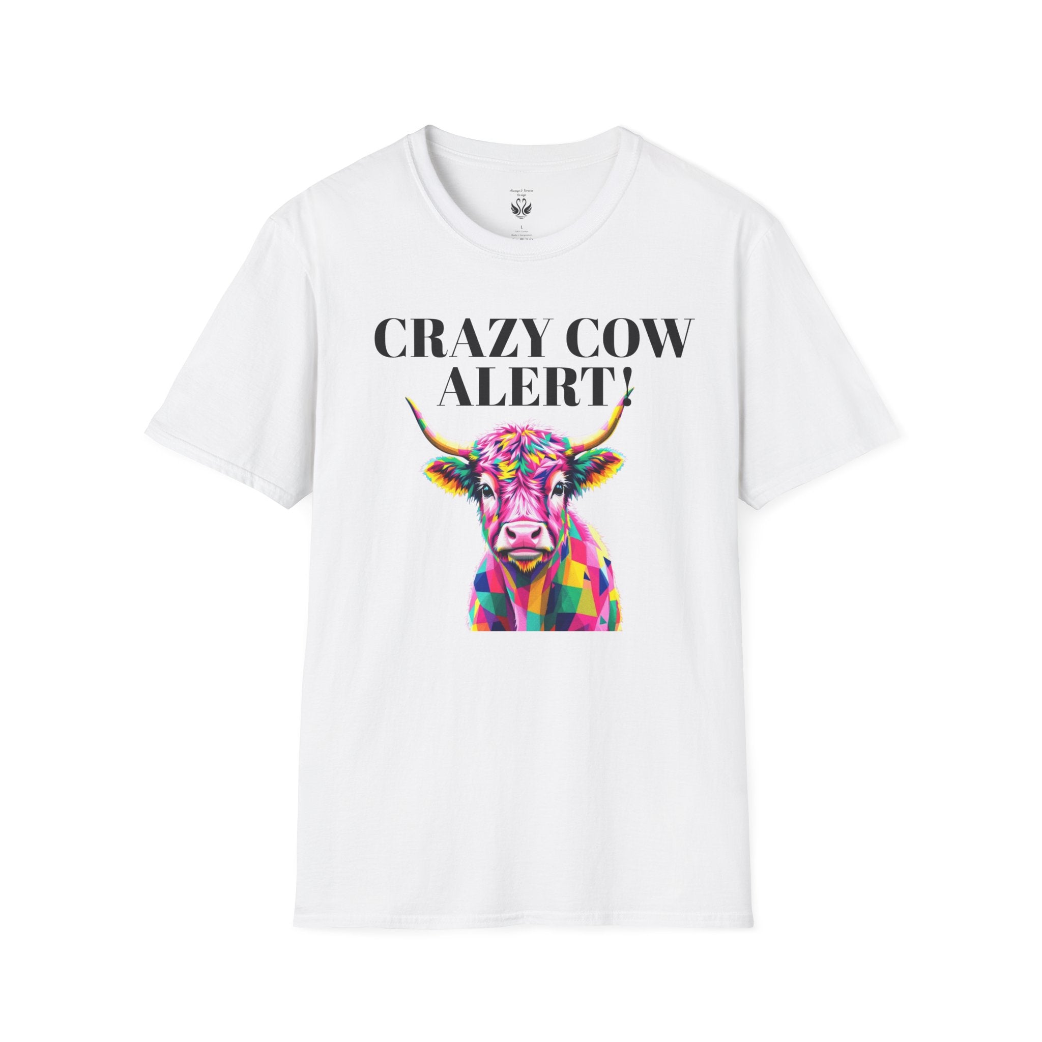 Colorful Cow Alert T-Shirt, Funny Cow Tee, Animal Lover Gift, Quirky Casual Wear, Farm Animal Shirt, Unique Graphic Tee