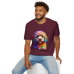 Colorful Puppy Art T-Shirt, Animal Lover Gift, Pet Owner Apparel, Fun Fashion for Dog Lovers, Unique Graphic Tee