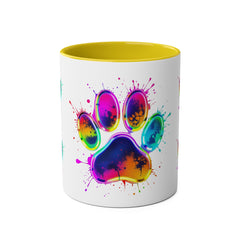 Colorful Paw Print Coffee Mug, Pet Lover Gift, Two-Tone Mug, Fun Dog Accessories, Vibrant Pet Themed Drinkware