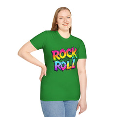 Colorful Rock & Roll Unisex Softstyle T-Shirt, Retro Tee, Music Lover Gift, Festival Wear, Rock Concert Apparel, Unisex Graphic Tee