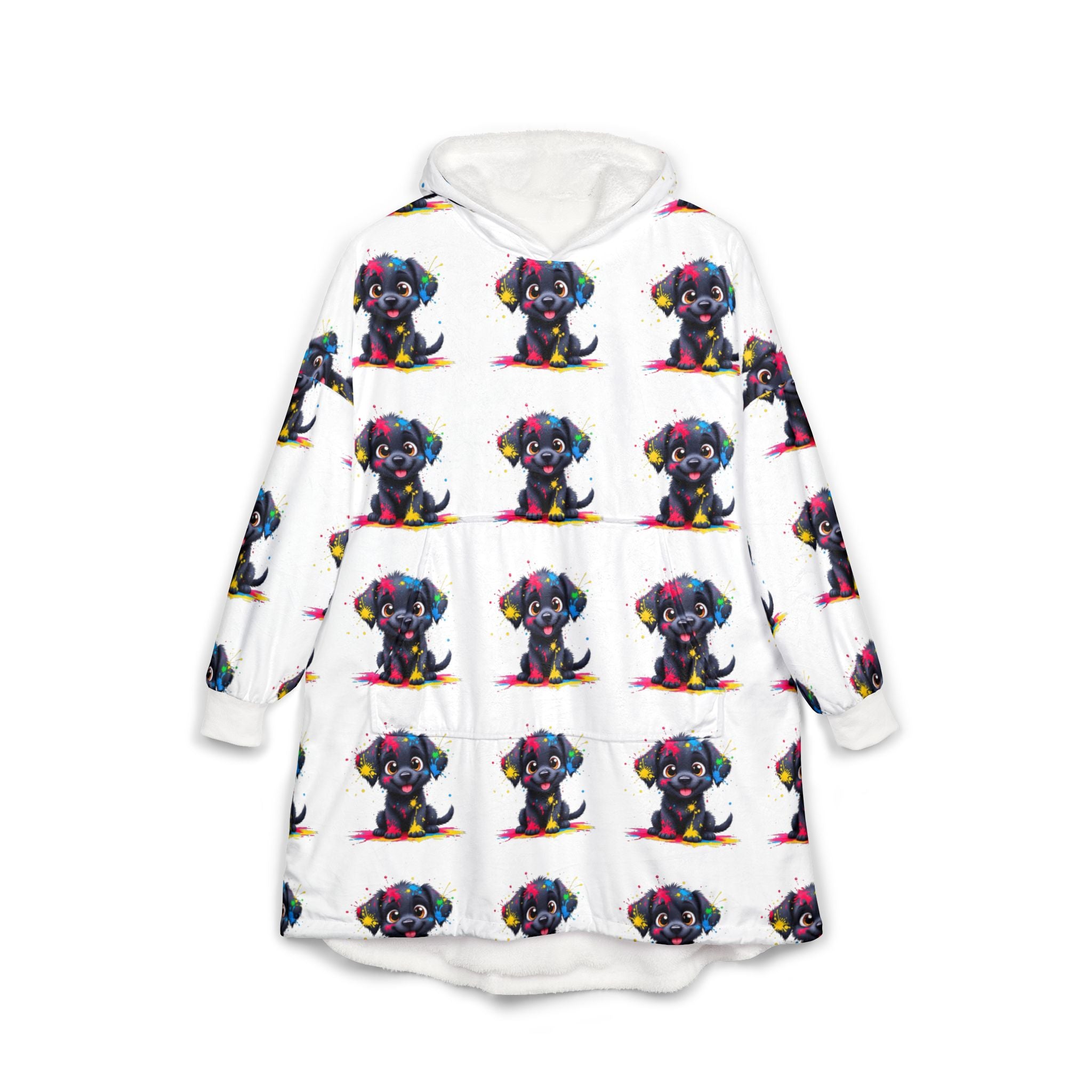 Unisex Cute Puppy Cozy Hooded Blanket with Colorful Dog Design - Perfect for Dog Lovers