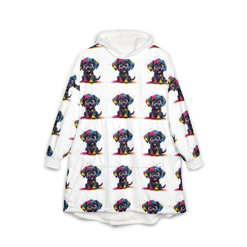 Unisex Cute Puppy Cozy Hooded Blanket with Colorful Dog Design - Perfect for Dog Lovers