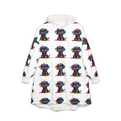 Unisex Cute Puppy Cozy Hooded Blanket with Colorful Dog Design - Perfect for Dog Lovers