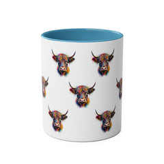 Vibrant Highland Cow Coffee Mug - Colorful Two-Tone 11oz Drinkware