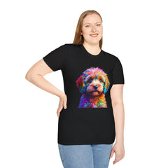 Colorful Puppy Art T-Shirt, Animal Lover Gift, Pet Owner Apparel, Fun Fashion for Dog Lovers, Unique Graphic Tee