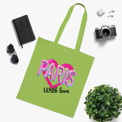 Paris With Love Cotton Tote Bag | Eco-Friendly Shopping Bag, Reusable Grocery Bag, Gift for Travelers, Lightweight Tote