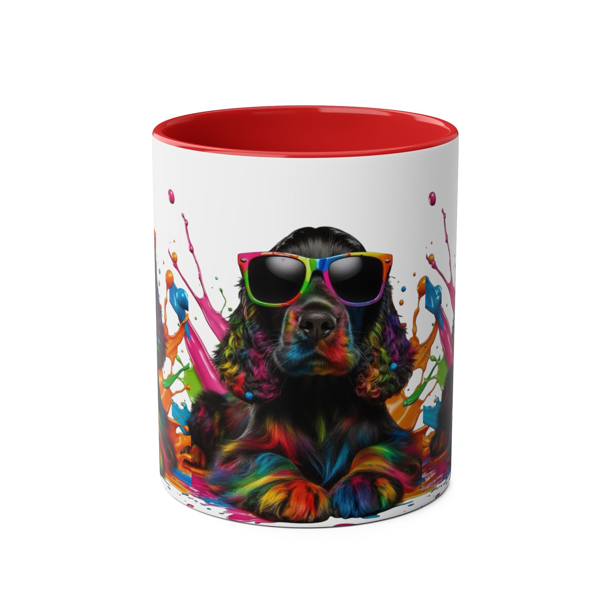 Colorful Dog Art Two-Tone Coffee Mug - 11oz, Perfect Gift for Dog Lovers