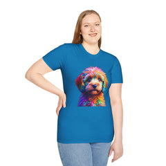 Colorful Puppy Art T-Shirt, Animal Lover Gift, Pet Owner Apparel, Fun Fashion for Dog Lovers, Unique Graphic Tee