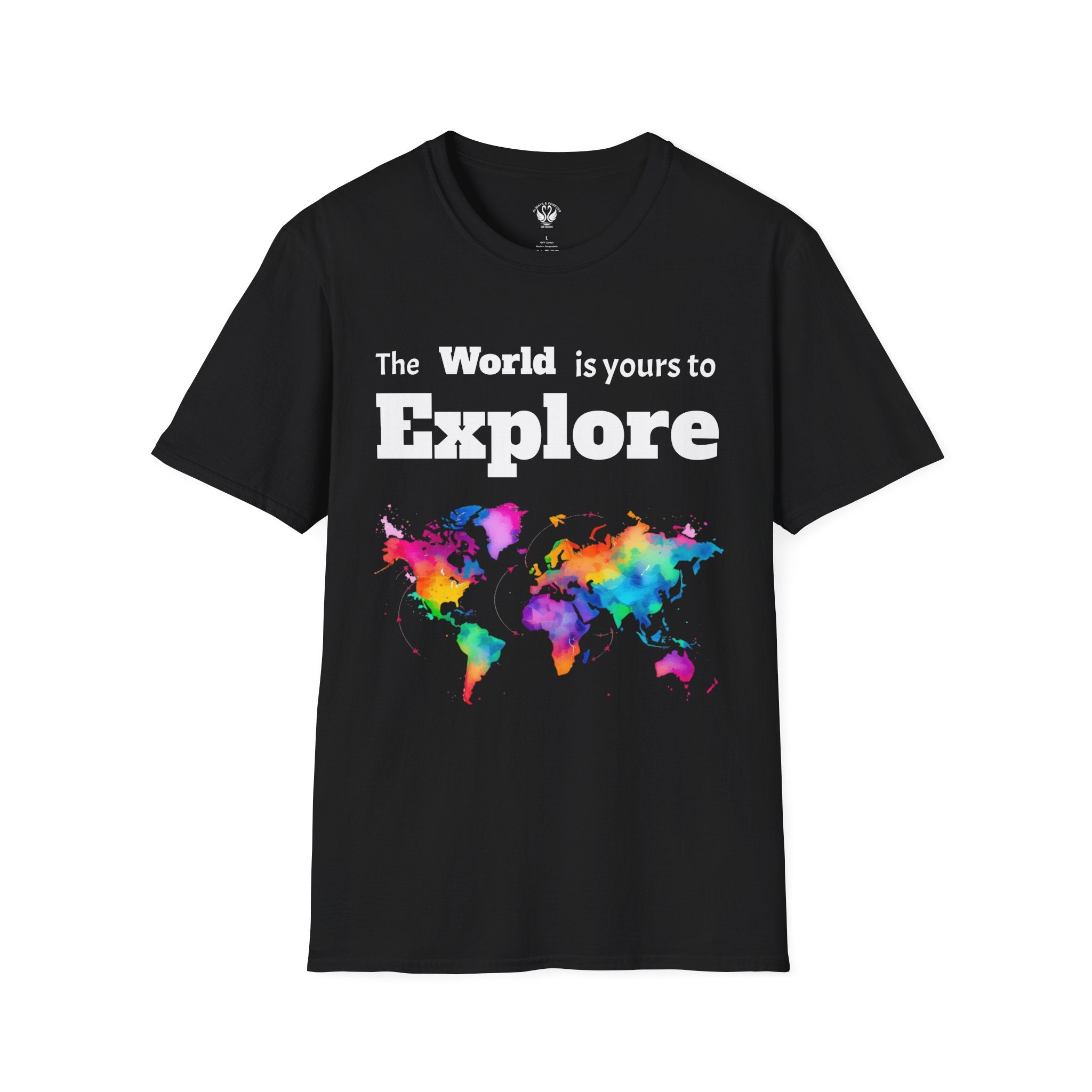 Explore the World Unisex T-Shirt | Adventure Shirt, Travel Tee, Gift for Explorers, Colorful World Map Top, Wanderlust Fashion