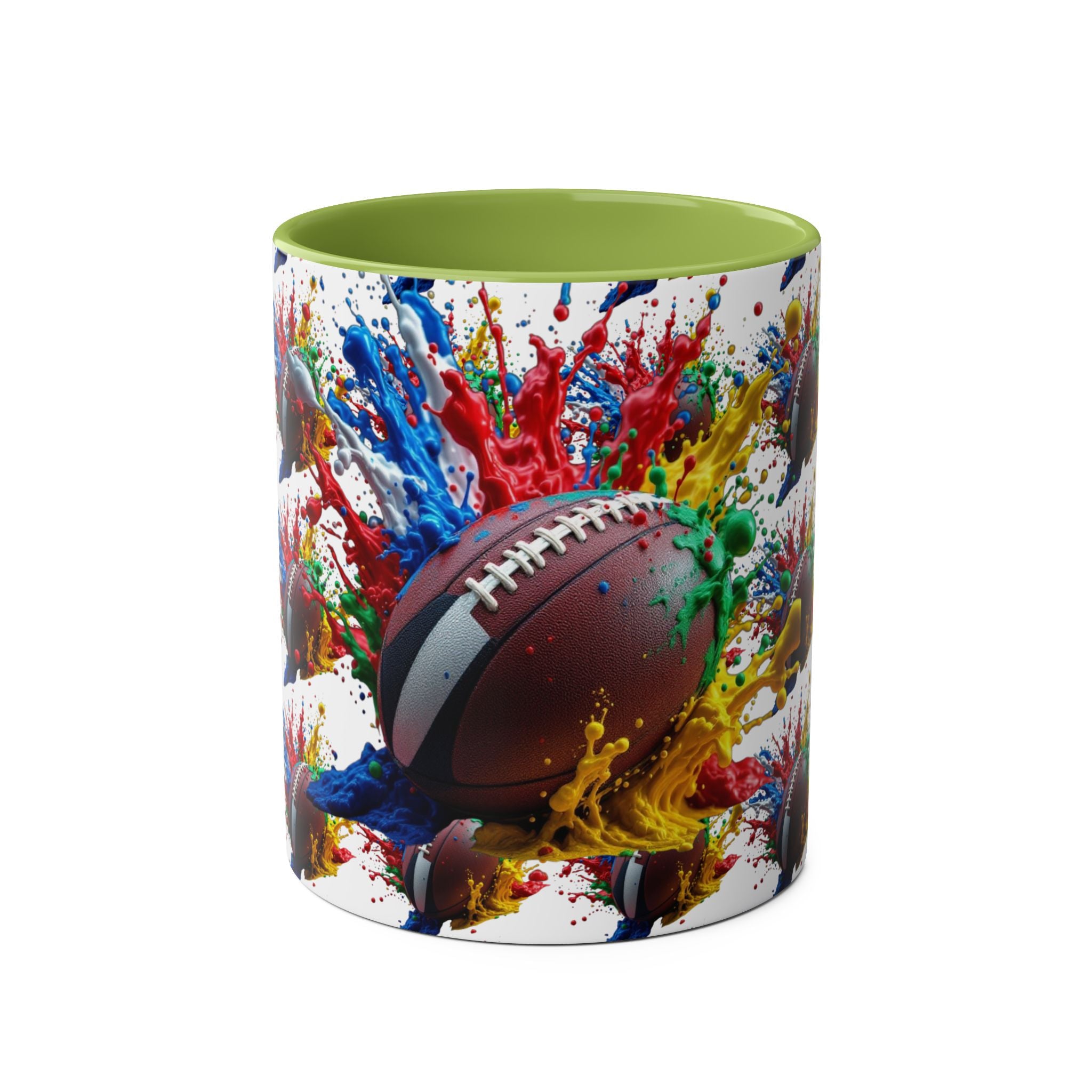 Vibrant Sports Coffee Mug, Colorful Football Design, Perfect Gift for Sports Fans, Game Day, Home Office, 11oz Two-Tone Mug