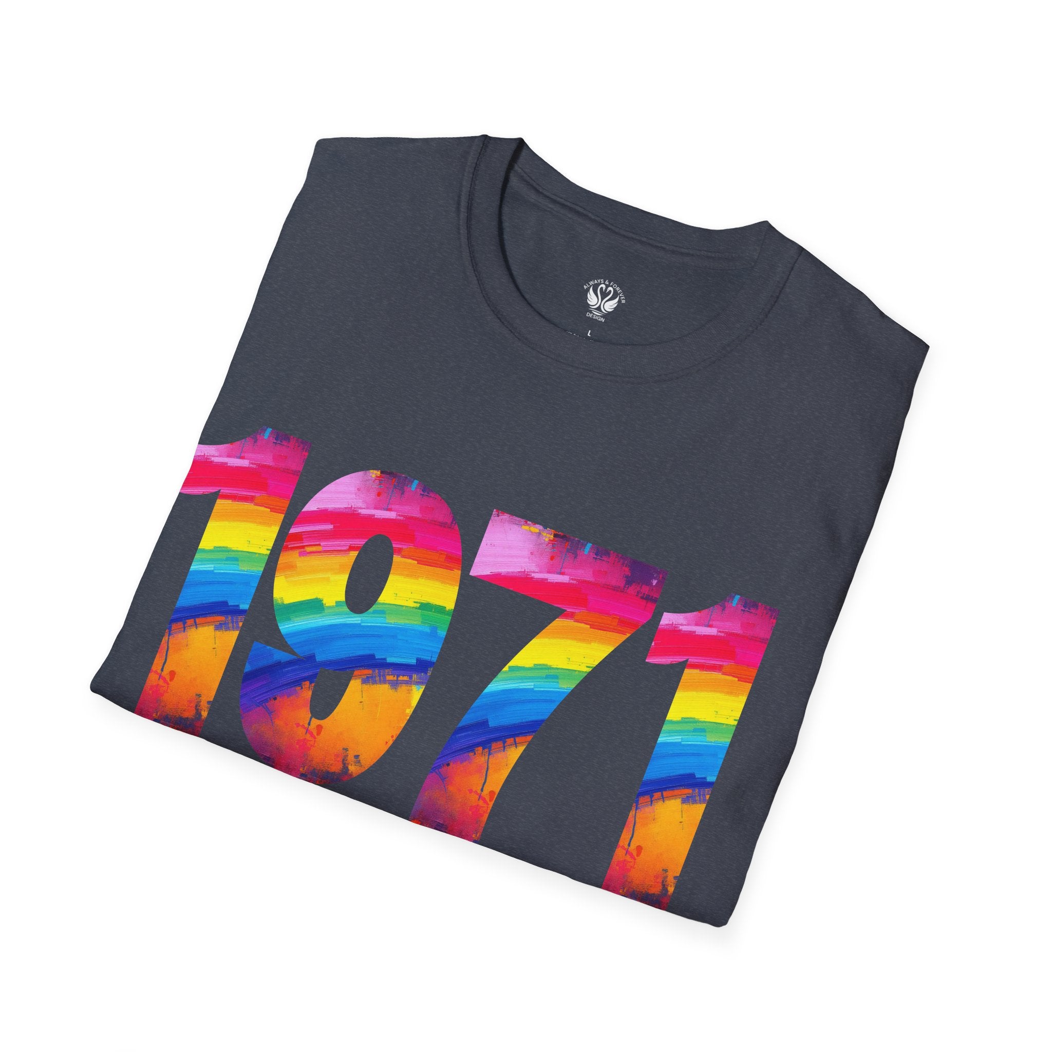 Rainbow Retro 1971 Unisex Softstyle T-Shirt | Colorful Vintage Tee for Pride, Birthdays, Casual Wear, and Everyday Style