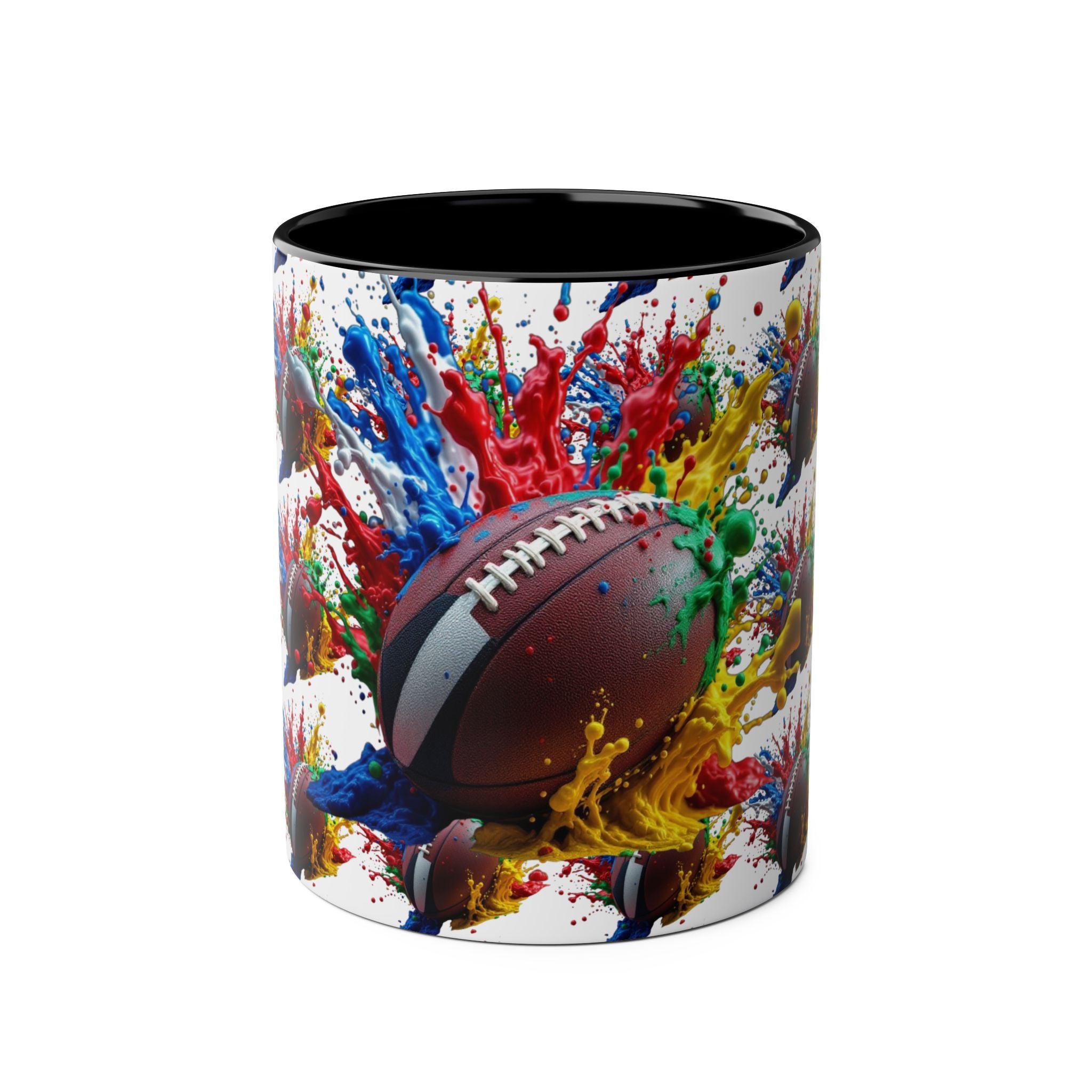 Vibrant Sports Coffee Mug, Colorful Football Design, Perfect Gift for Sports Fans, Game Day, Home Office, 11oz Two-Tone Mug