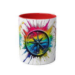 Vibrant Compass Two-Tone Coffee Mug | Colorful Gradient Design for Adventurers