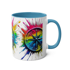 Vibrant Compass Two-Tone Coffee Mug | Colorful Gradient Design for Adventurers
