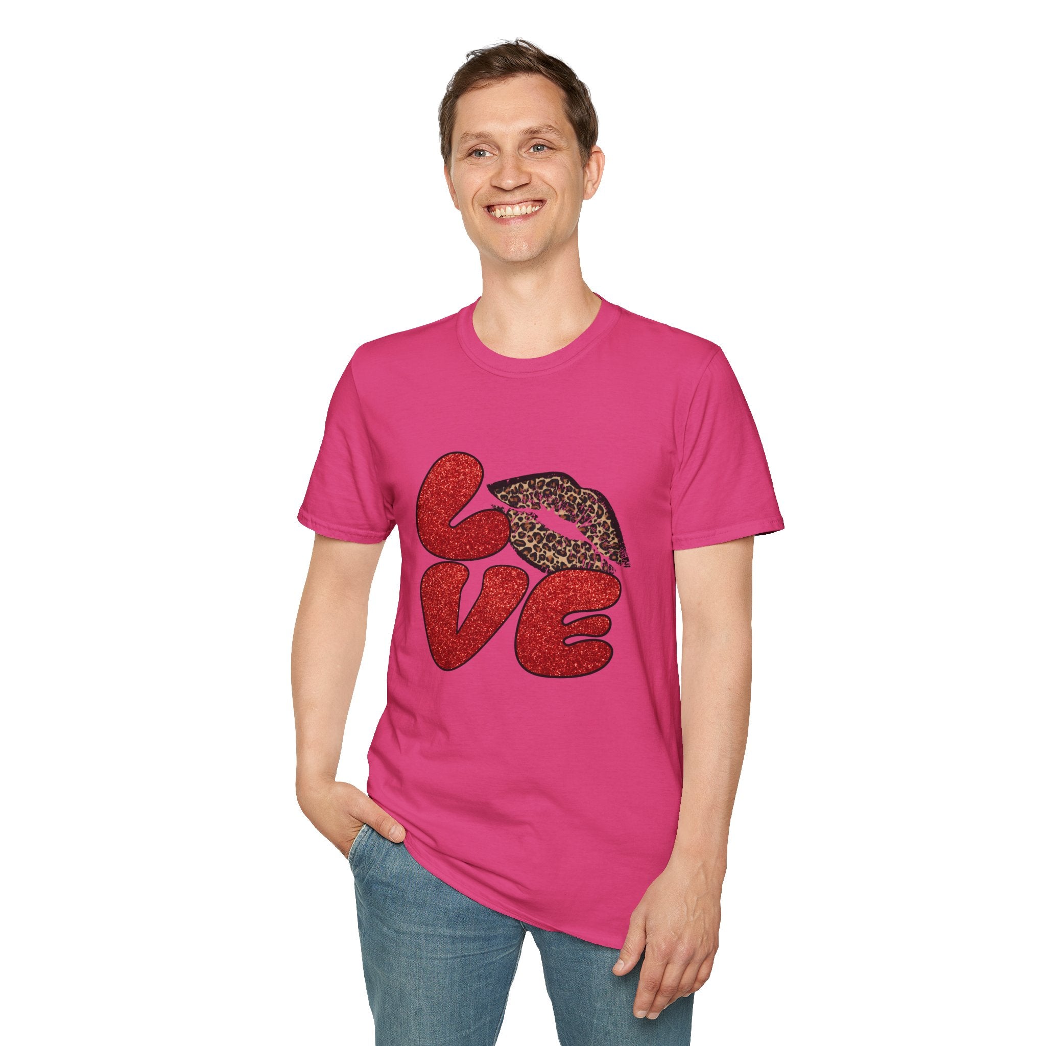 Leopard Love Graphic T-Shirt, Cute Valentine's Day Shirt, Casual Love Tee, Unisex Softstyle Top, Trendy Gift for Her