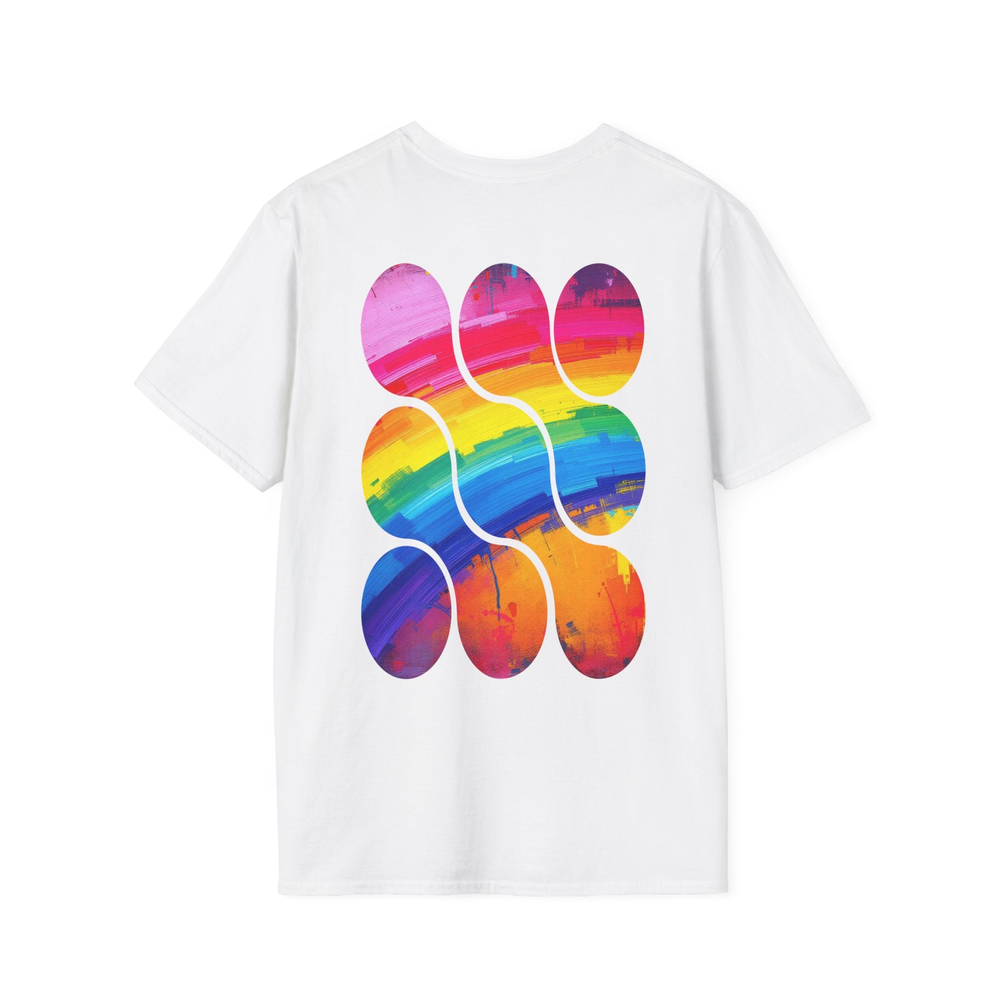 Vibrant Rainbow Softstyle T-Shirt, Unisex Pride Tee, LGBTQ+ Apparel, Colorful Casual Wear, Summer Festival Shirt