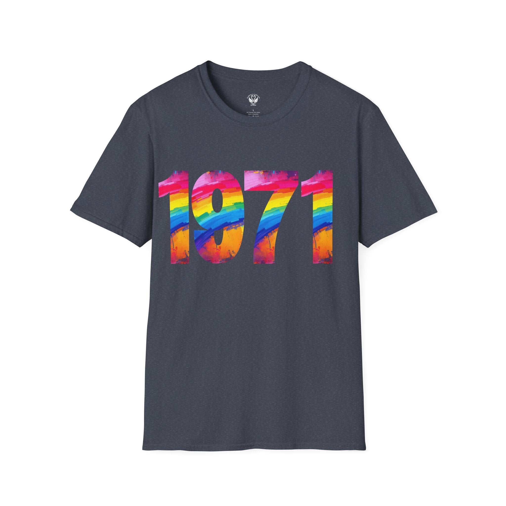 Rainbow Retro 1971 Unisex Softstyle T-Shirt | Colorful Vintage Tee for Pride, Birthdays, Casual Wear, and Everyday Style