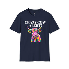 Colorful Cow Alert T-Shirt, Funny Cow Tee, Animal Lover Gift, Quirky Casual Wear, Farm Animal Shirt, Unique Graphic Tee