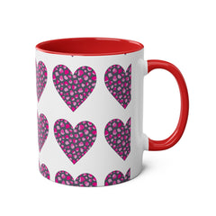 Pink Leopard Hearts Two-Tone Coffee Mug - 11oz - Perfect for Valentine's Day and Gift Giving