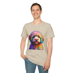 Colorful Puppy Art T-Shirt, Animal Lover Gift, Pet Owner Apparel, Fun Fashion for Dog Lovers, Unique Graphic Tee