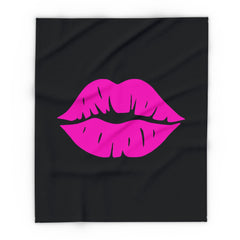 Chic Kiss Design Fleece Blanket, Cozy Throw Blanket, Glam Decor, Romantic Gift, Valentine's Day, Bedroom Essential, Unique Blanket