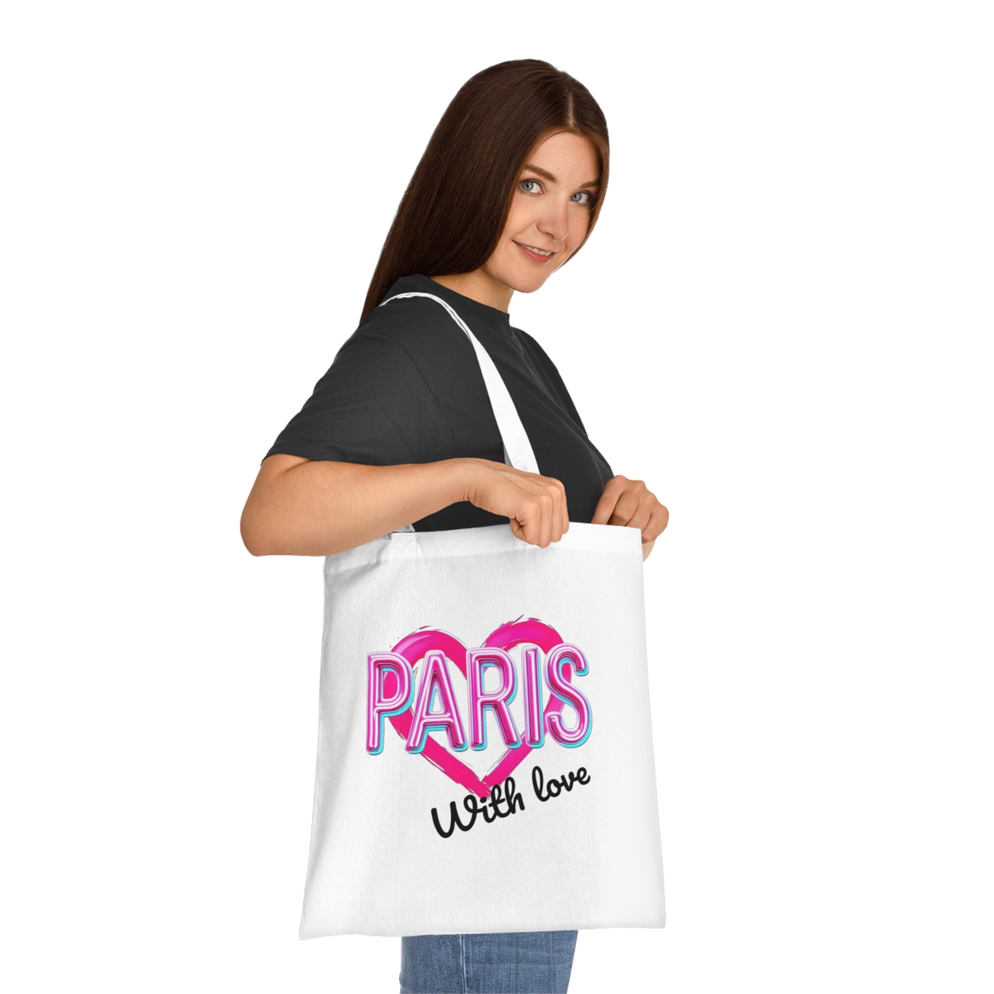 Paris With Love Cotton Tote Bag | Eco-Friendly Shopping Bag, Reusable Grocery Bag, Gift for Travelers, Lightweight Tote