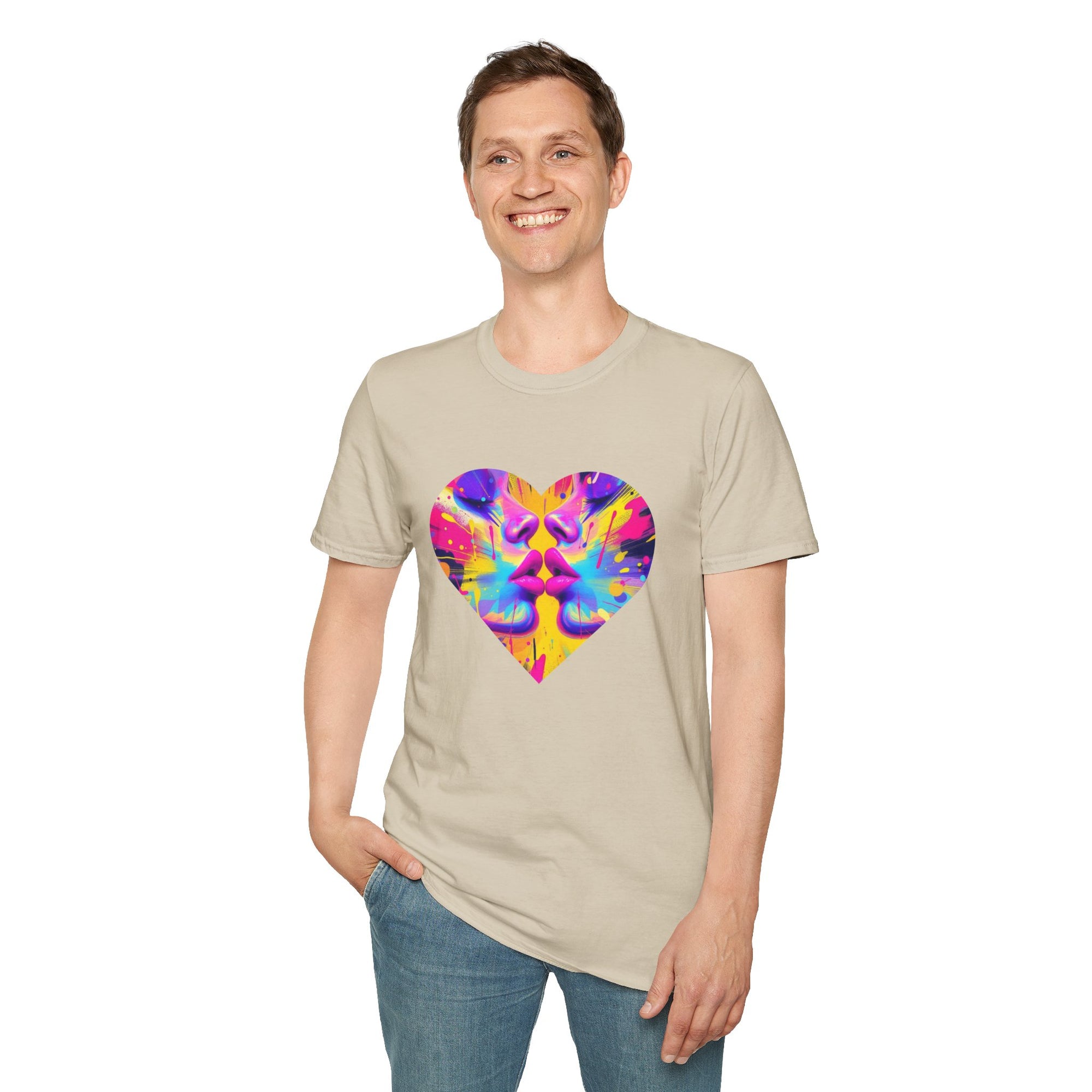 Vibrant Heart Art T-Shirt, Colorful Unisex Tee for Couples, Gift for Valentine's Day, Artistic Love Shirt, Casual Everyday Wear