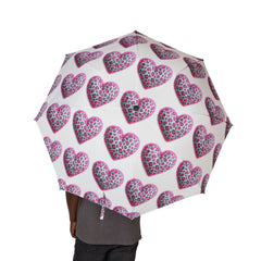 Leopard Print Heart Umbrella - Semi-Automatic & Foldable