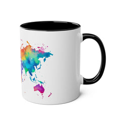 Colorful Map Two-Tone Coffee Mug - 11oz Travel Lovers Gift