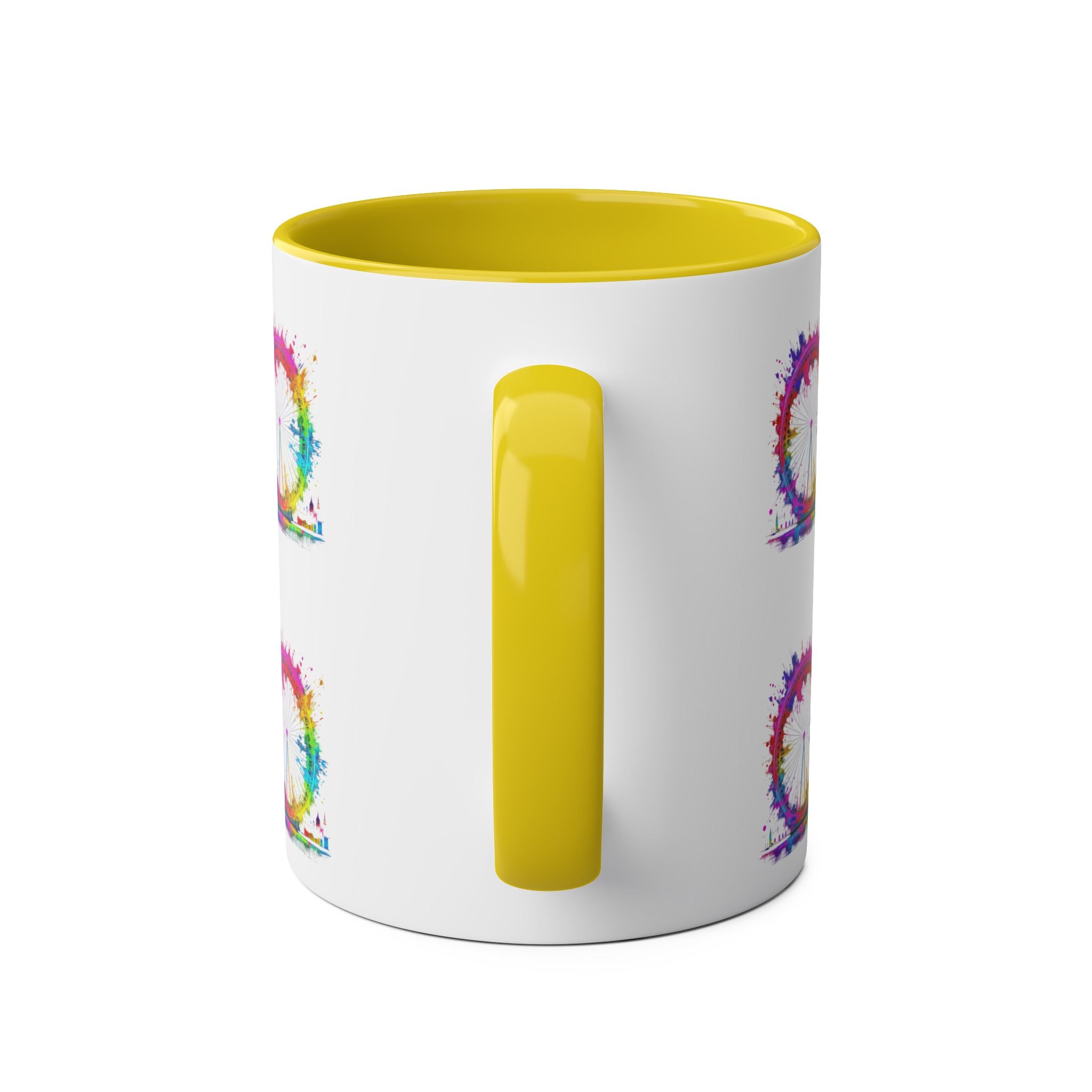 Colorful Cityscape Two-Tone Coffee Mug | Fun Gift, Home Decor, Artistic Mug, Coffee Lover's Gift, Office Essentials