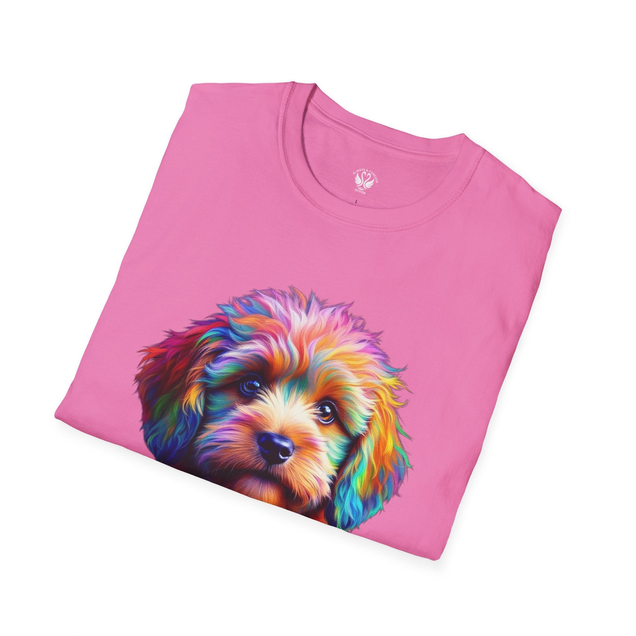 Colorful Puppy Art T-Shirt, Animal Lover Gift, Pet Owner Apparel, Fun Fashion for Dog Lovers, Unique Graphic Tee
