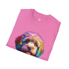 Colorful Puppy Art T-Shirt, Animal Lover Gift, Pet Owner Apparel, Fun Fashion for Dog Lovers, Unique Graphic Tee