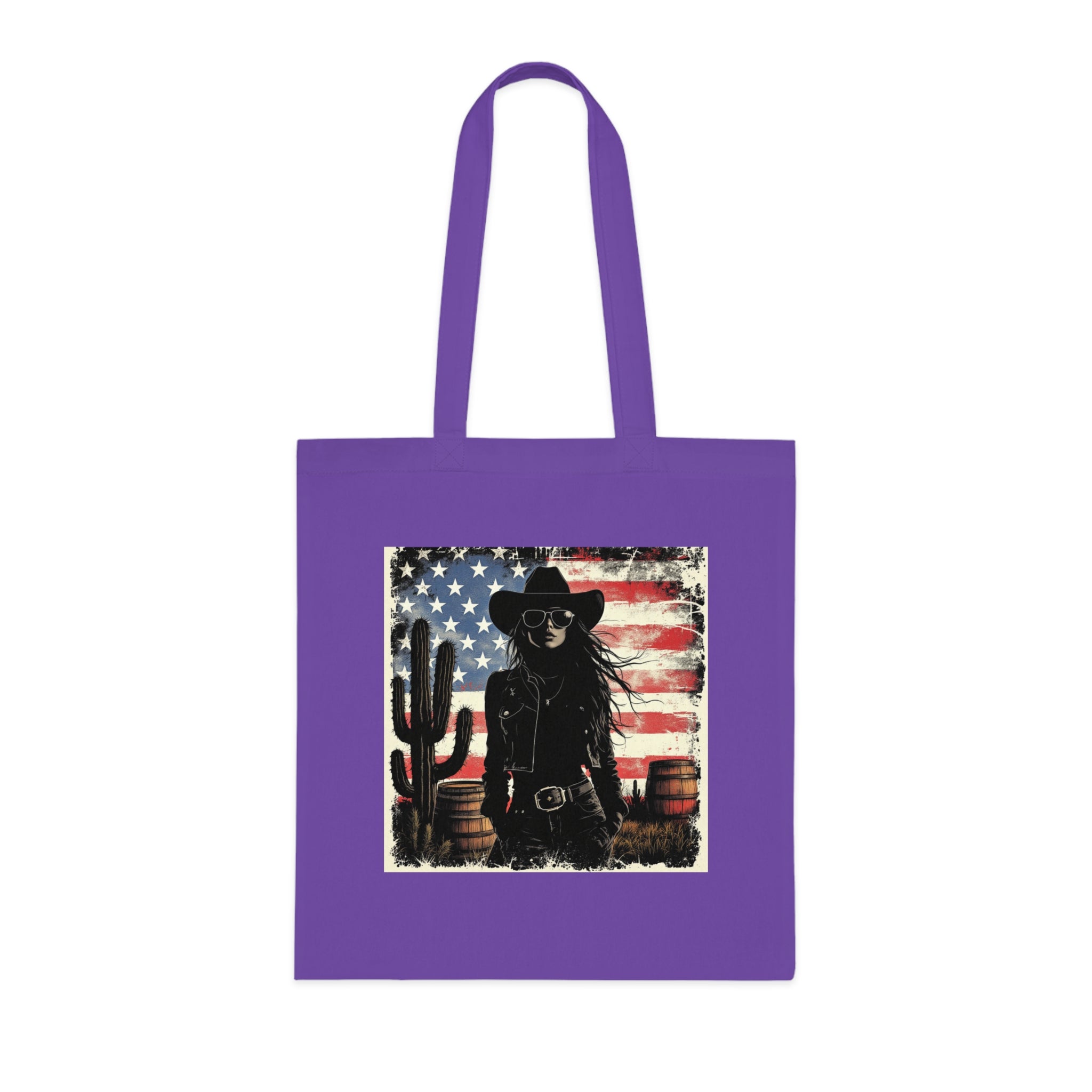 Western Cowboy Cotton Tote Bag, Bohemian Style Tote, USA Flag Design, Festival Accessory, Eco-Friendly Shopper