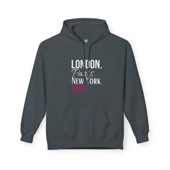 Travel-Inspired Unisex Hoodie - London Paris New York Deal, Urban Fashion, Cozy Sweatshirt, Gift for Travelers, Everyday Wear