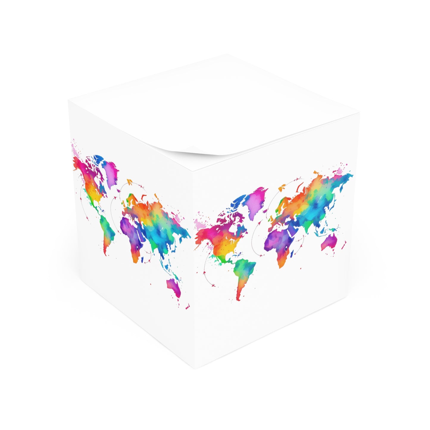 Colorful World Map Note Cube – Desk Essentials for Travelers & Students