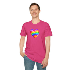 Rainbow Heart Unisex Softstyle T-Shirt, LGBTQ+ Pride Shirt, Colorful Heart Tee, Love Wins Tee, Gift for Him/Her