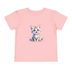 Cute Cat Toddler Tee - Whimsical Graphic Short Sleeve Shirt for Kids
